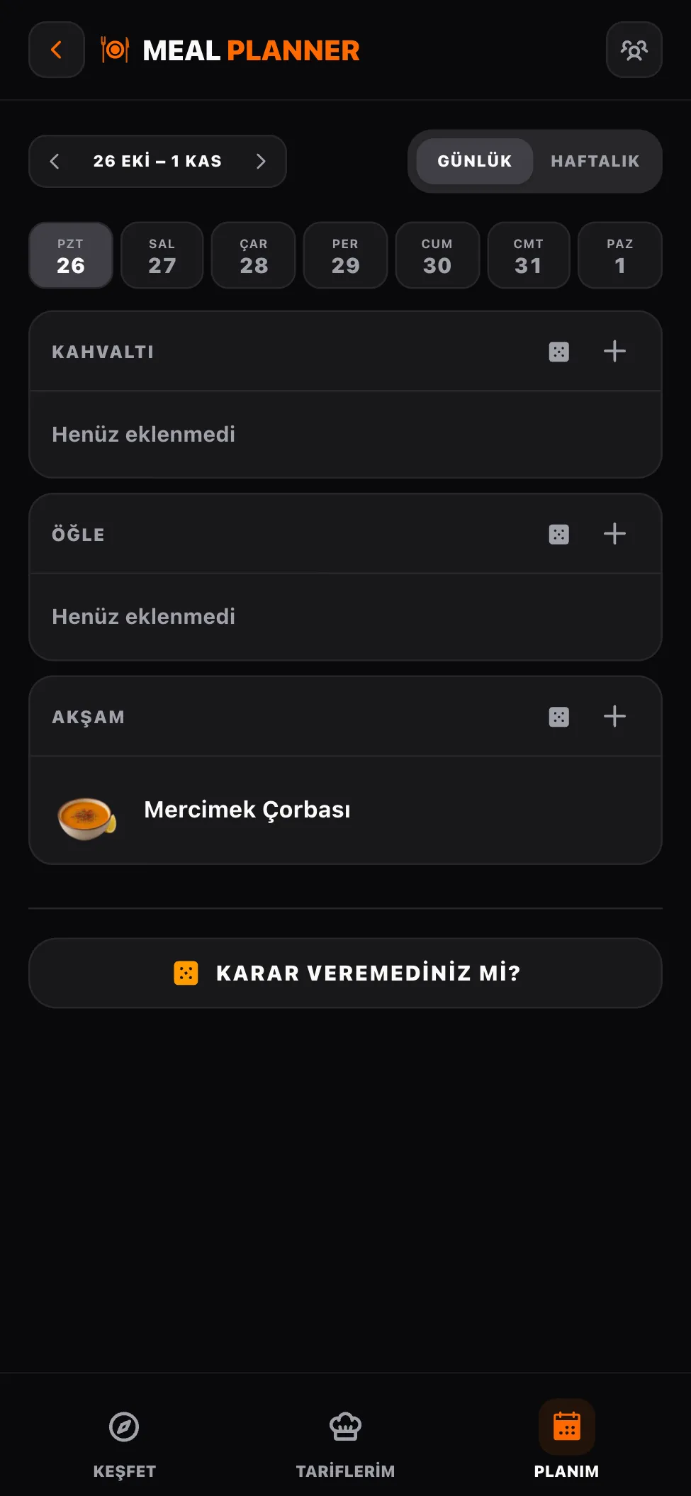 Speys Meal Planner: Pazartesi akşamı Mercimek Çorbası
